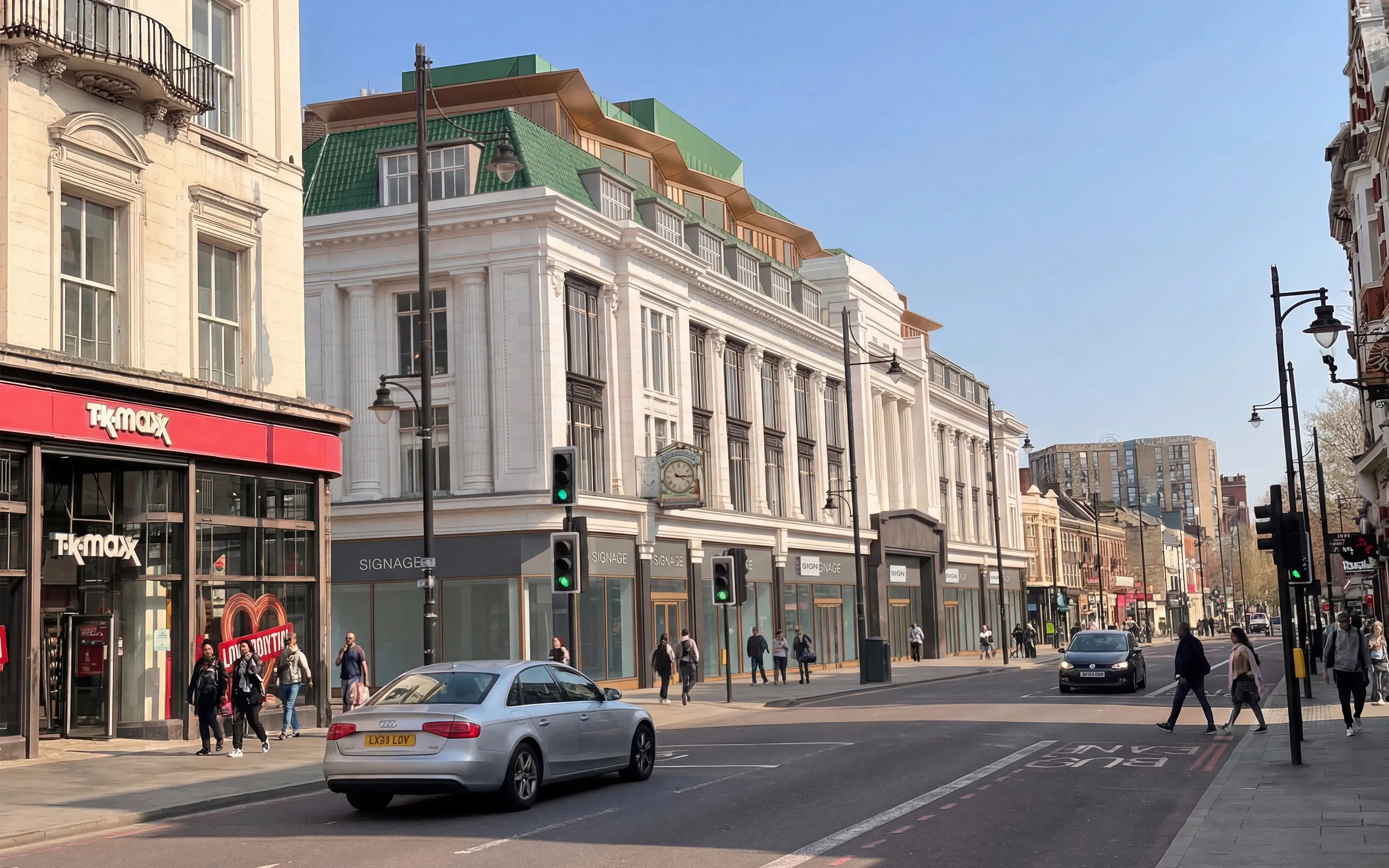 Rendered street view of the building.